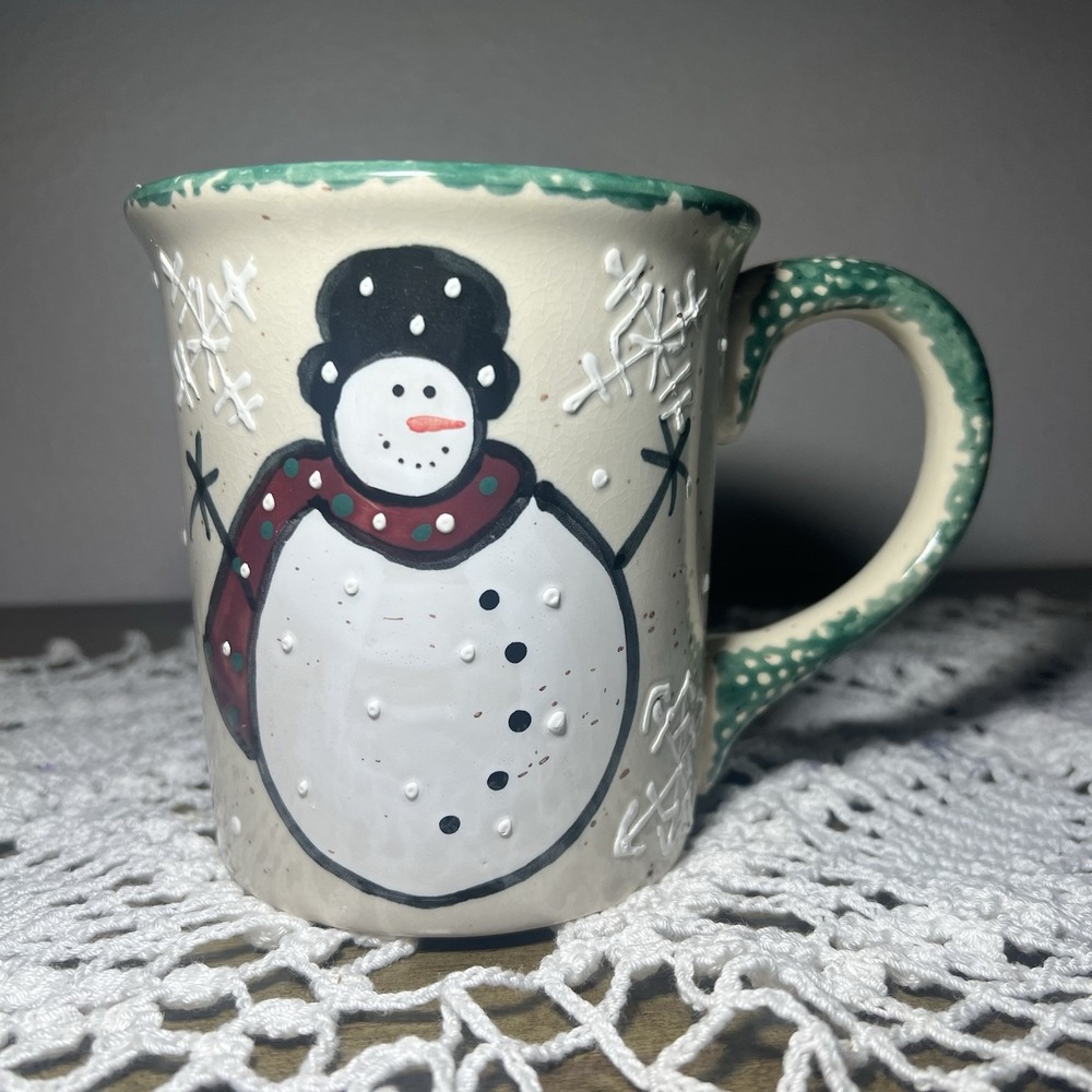 Vintage MONTGOMERY WARD Snowman Coffee Mug Tea Cup Hot Chocolate - 3D SNOW 16 oz
